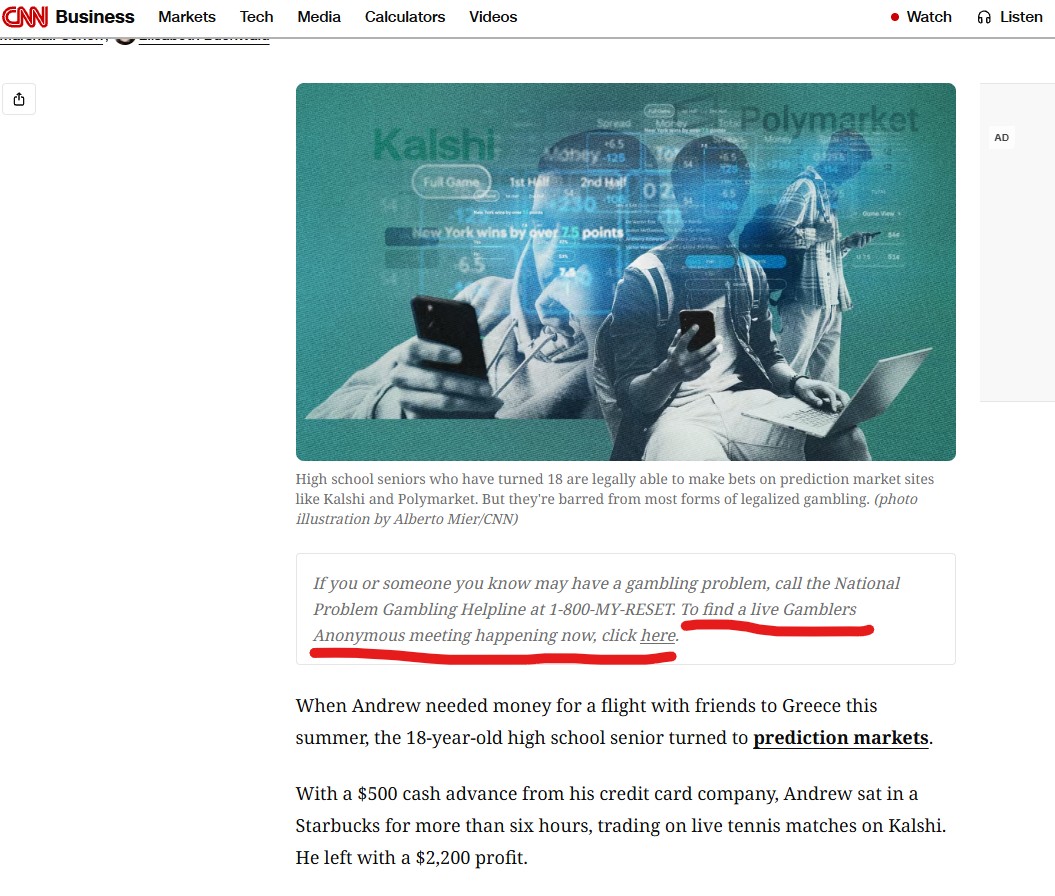 CNN Business article help block linking to GAMeetingFinder.com to find a live Gamblers Anonymous meeting, directly below the National Problem Gambling Helpline