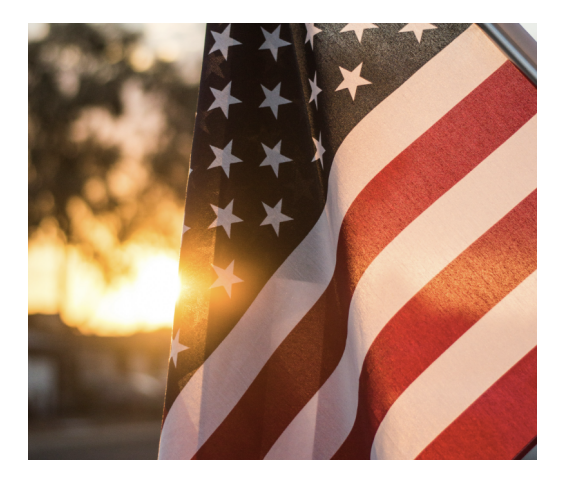 American flag at sunset